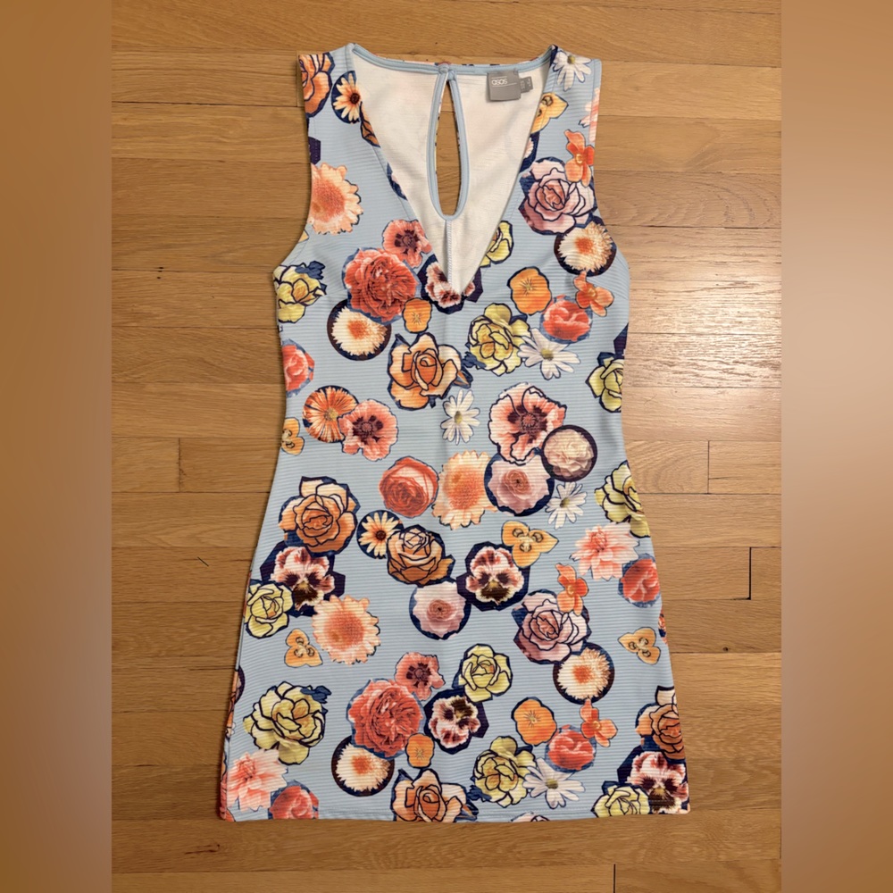 Blue Floral V-neck Dress